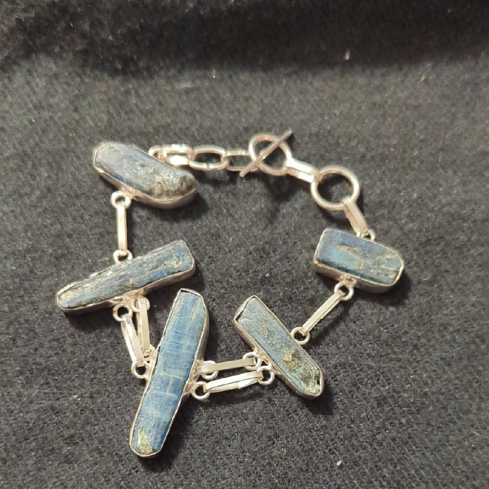 Silver Plated Black Raw Tourmaline Gemstone Irregular Spear Statement Bracelet